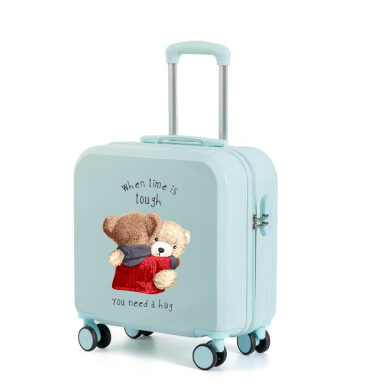 Lindo equipaje para niños de las mujeres de dibujos animados ligero trolley caso niño y madre embarque universal rueda 18 pulgadas maleta contraseña