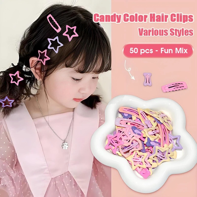 AliExpress best-selling pink and purple hair clip set with pentagram, heart-shaped, and bow-shaped hair clips suitable for girls' parties