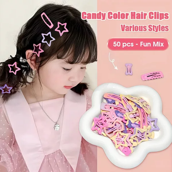 AliExpress best-selling pink and purple hair clip set with pentagram, heart-shaped, and bow-shaped hair clips suitable for girls' parties