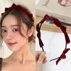 Summer retro knotted velvet bow headband, sweet internet celebrity hair accessory, Korean style headdress, pressed hair headband, female hairpin