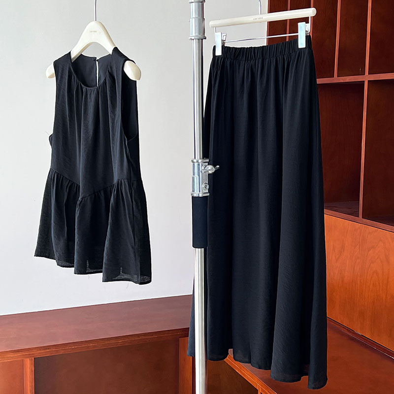 Summer Lightweight Sleeveless Vest Doll Shirt Skirt Two Piece Set Loose Tencel Suit Women