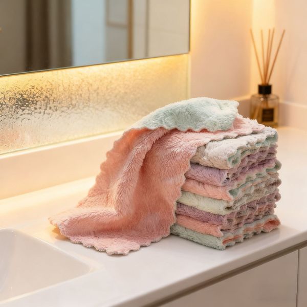 Wholesale two-color kitchen with small rags for cleaning and cleaning towels to wipe the stove dishwashing pails non-oily cloth