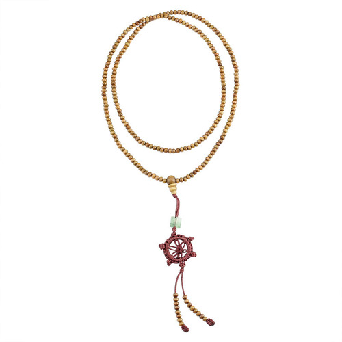 Vintage wood multi-layer Buddhist beads bracelet slim lotus wood beads necklace women long-handled rosary jewelry pendant necklace