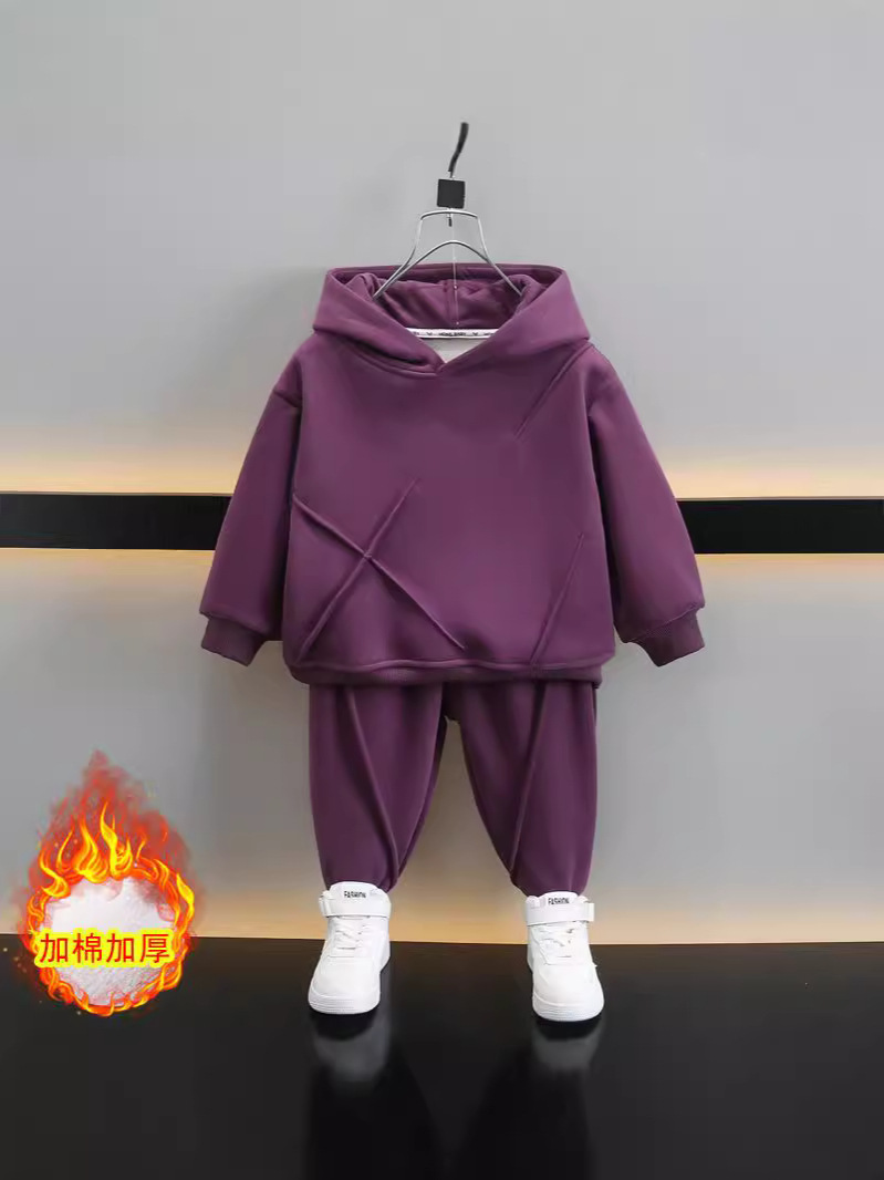 6359 Ropa infantil, conjunto deportivo para niños, invierno 2026, nuevo estilo, ropa gruesa con forro polar para niños, conjunto de dos piezas para invierno