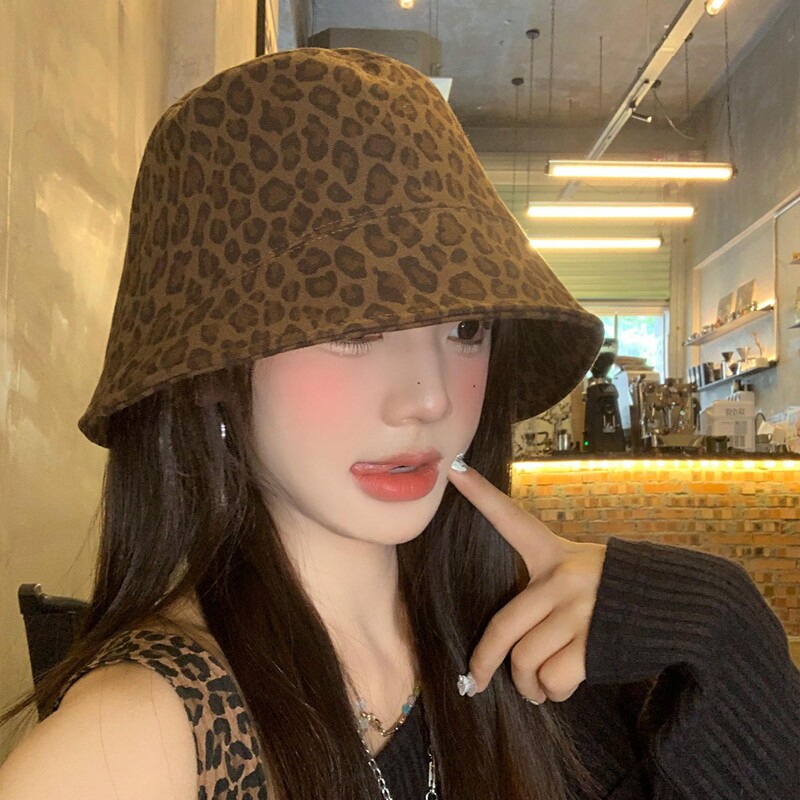美式复古豹纹渔夫帽女夏季辣妹风时髦百搭显脸小盆帽遮阳防晒帽子|undefined
