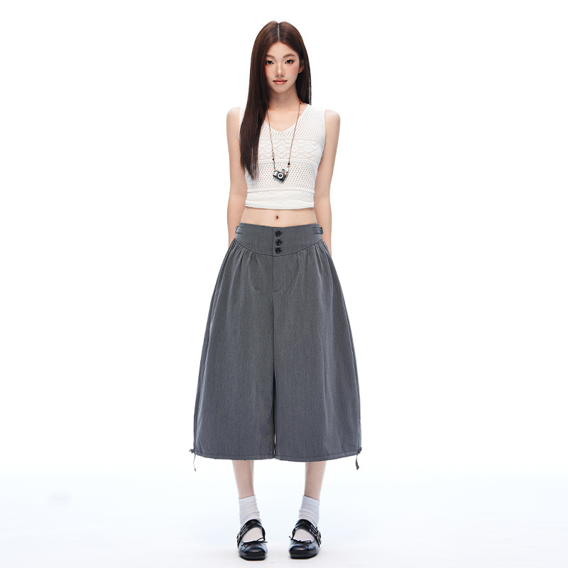 Childish Orange # Solid Color Pleated Wide-Leg Drawstring Casual Pants for Women, Loose Fit, Slimming, Versatile, Ankle-Tie Cropped Pants. Childish Orange # Solid Color Pleated Wide-Leg Drawstring Casual Pants for Women, Loose Fit, Slimming, Versatile, Ankle-Tie Cropped Pants.