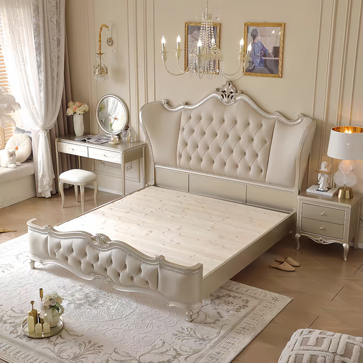 French-style light luxury solid wood bed, modern and stylish, large bedroom double bed, available in multiple sizes, soft, comfortable, sweet princess bed French-style light luxury solid wood bed, modern and stylish, large bedroom double bed, available in multiple sizes, soft, comfortable, sweet princess bed