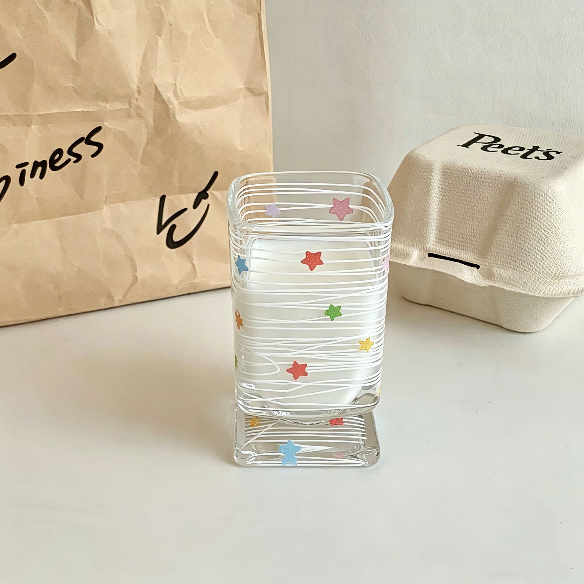 Cute Star-patterned Glass With High-end Feel, Unique Colorful Water Couples, Suitable For Home Use As A Juice Or Milk_voghion.com