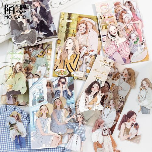 Momo PET White Ink Sticker Book Series for Urban Women's Life 6 kinds of scrapbook decoration materials 