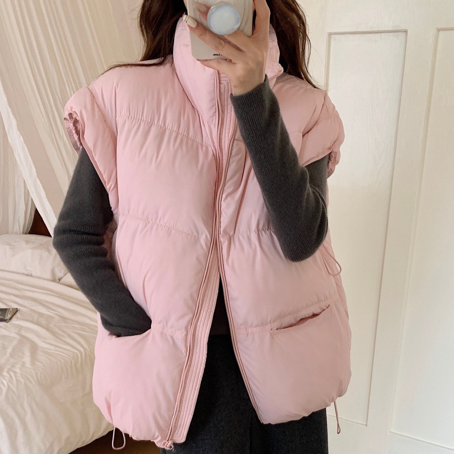 2025 otoño y invierno nuevos productos de algodón de cuello vertical chaleco de mujer corto color caramelo de mujer chaleco de algodón coreano sin mangas hombros de algodón image 10