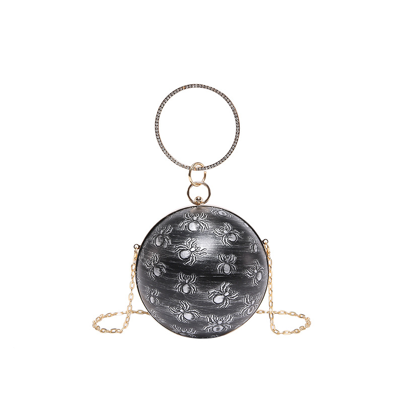 국경 간 레트로 아크릴 휴대용 소형 라운드 가방 여성의 2024 새로운 구형 두개골 양각 립스틱 헤드폰 어깨 가방