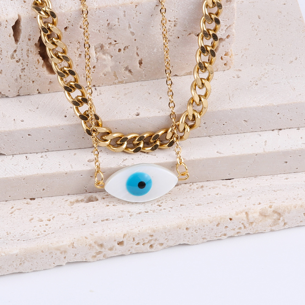 Fashion Eye Titanium Steel Plating Layered Necklaces 1 Piece