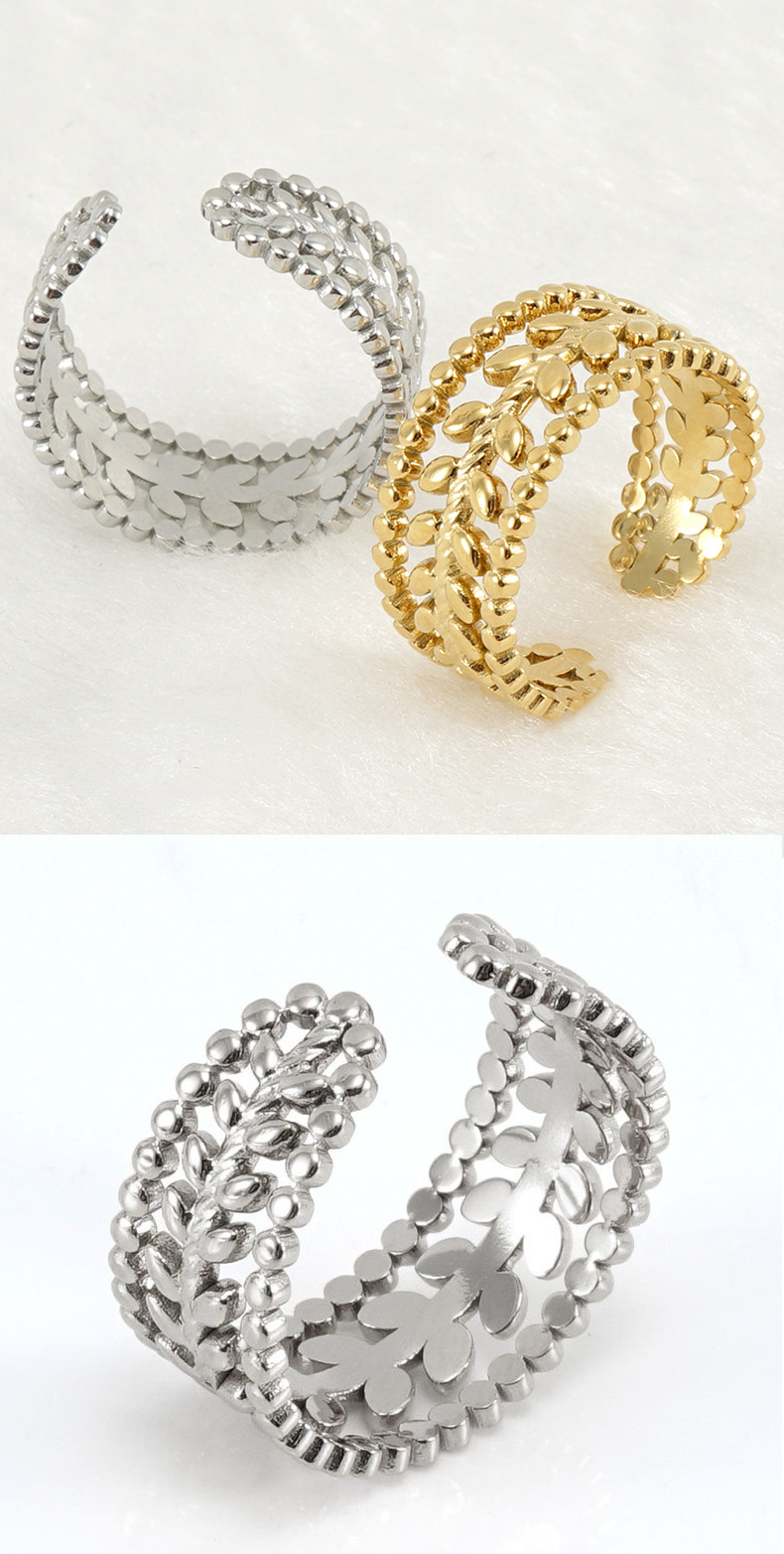 Daily Occasion 304 Stainless Steel Material Fashion Leaves Titanium Steel Open Ring Plating Stainless Steel Rings