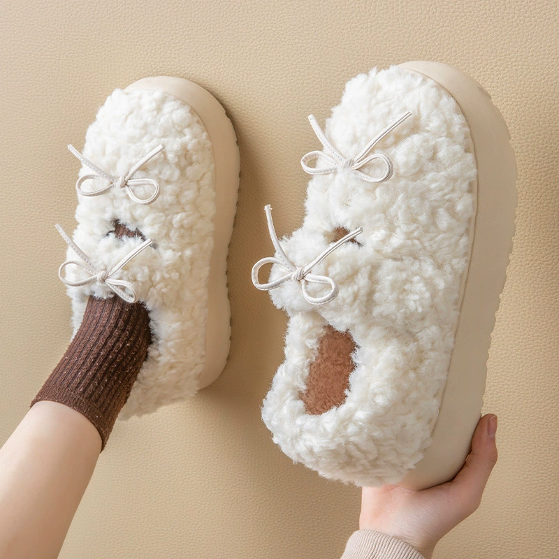 Новые домашние тапочки из хлопка 2025 года, женские тапочки в девичьем стиле, теплые хлопковые тапочки на липучке, осенне-зимние с бантом