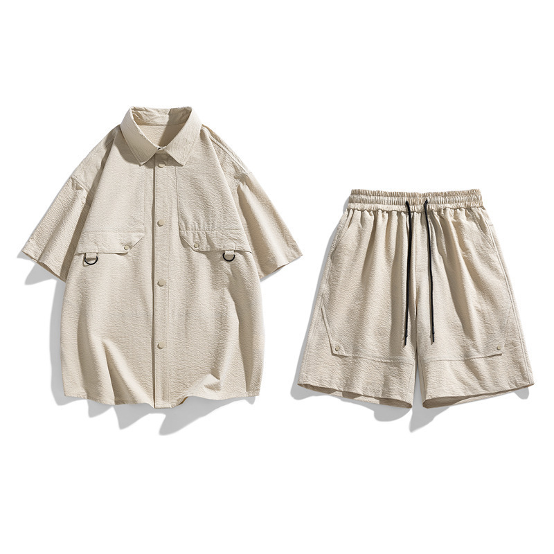 Camiseta deportiva de marca conjunta, camiseta casual, manga corta, pantalones cortos de verano de dos piezas, marca de moda, solapa suelta, hombre