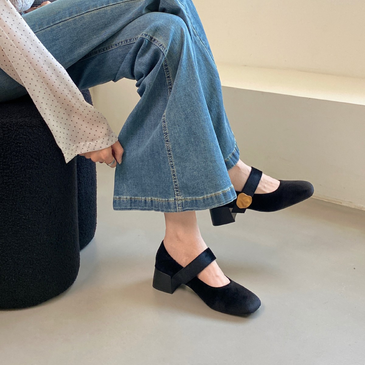 Korean-style Square-toed Mary Jane For Women, 2026 Spring New Model, Square-heeled, Velcro Strap Single Shoes_vogvips.com