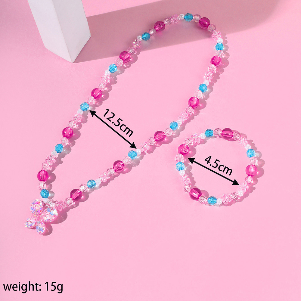 Butterfly Pendant Color Acrylic Handmade Bead Bracelet and Necklace Set