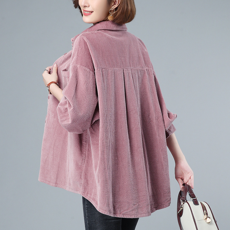 Spring and Autumn Women's Corduroy Shirt 2024 New Korean Loose Corduroy Loose Jacket Western Style Mother Shirt