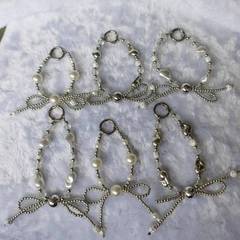 蝴蝶結 珍珠小紅書同款巴羅克蝴蝶結鏈掛件手機鏈條手提奢華百搭