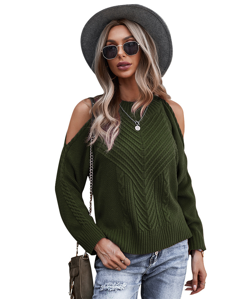 women s solid color off-shoulder long-sleeved thick sweater nihaostyles clothing wholesale NSDY73972