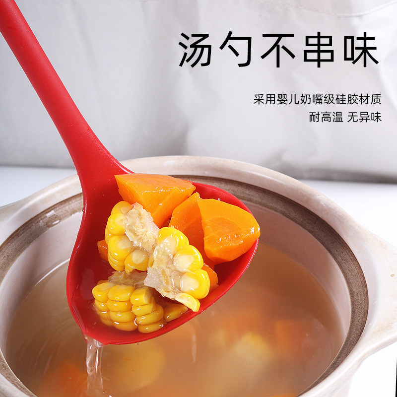 Stock de fábrica utensilios de cocina de silicona sartén antiadherente juego de pala mango largo cuchara de silicona de una pieza