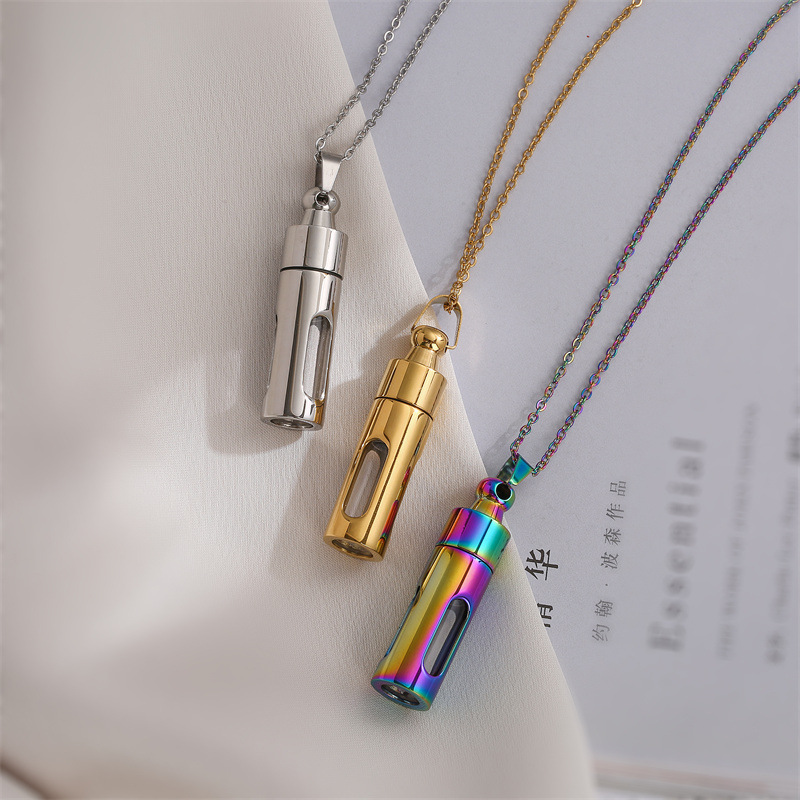 Retro Streetwear Perfume Bottle Stainless Steel Glass Plating Pendant Necklace display picture 2