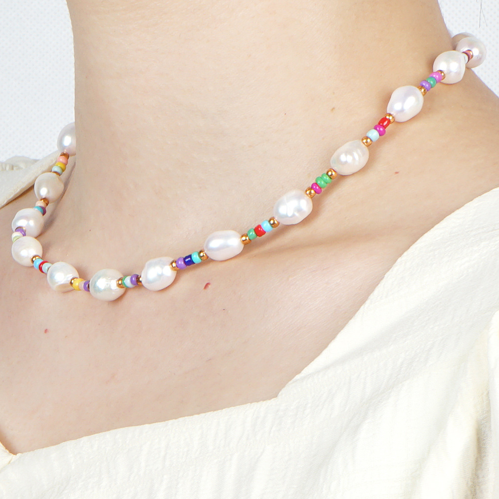 fashion bohemian freshwater pearl rainbow bead necklacepicture1