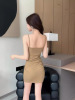 Hollow backless suspender dress with elastic open chest and buttocks short skirt