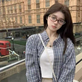 格纹格子衬衫外搭女2025秋夏新款小众韩系百搭宽松慵懒风衬衣外套