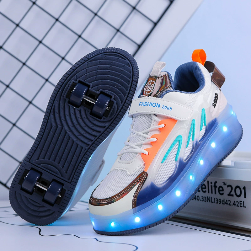 Детские Heelys с 4 колёсами и подсветкой, светящиеся роликовые кроссовки для мальчиков и девочек, размеры 28–40