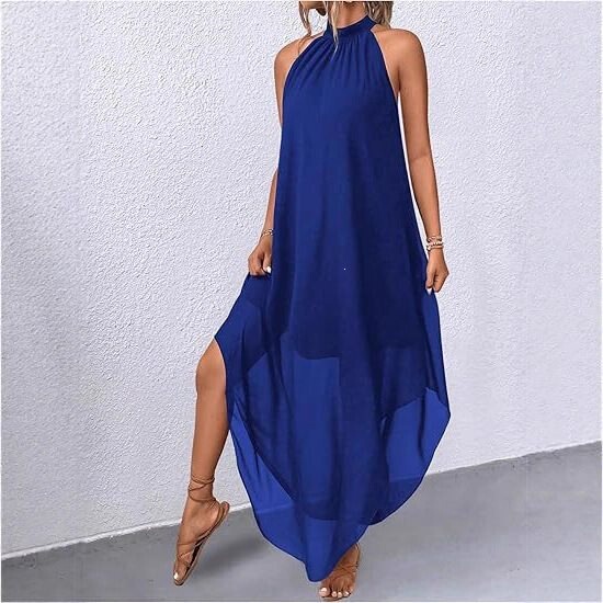 2025 Lace-Up Backless Halter Neck Dress Casual Sleeveless Curved Hem Dress 2025 Lace-Up Backless Halter Neck Dress Casual Sleeveless Curved Hem Dress