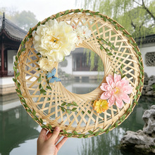 古风帷帽竹编帽桃花春夏汉服配饰超仙拍照道具装饰斗笠帽发饰帽子