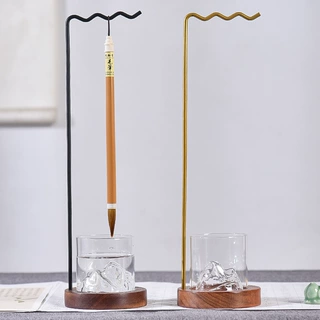带玻璃水杯简约笔架毛笔挂文房四宝学生练字书法用品摆件收纳批发