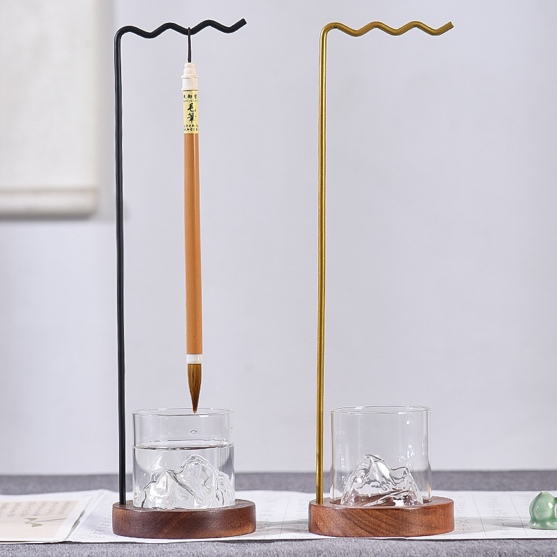 Simple Pen Holder with Glass Water Cup, Brush Hanging, Four Treasures of the Study Room, Student Calligraphy Supplies, Ornaments Storage Wholesale