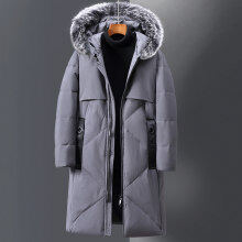 2023 New Down Jacket Men's Mid Length Genuine Fur Collar White Duck Down Knee Length Insulation Jacket_voghion.com
