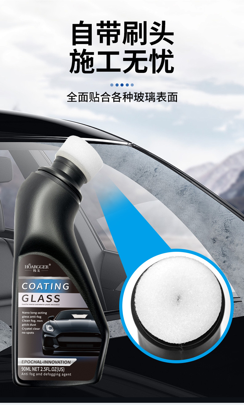 Car glass anti-fog coating agent, suitable for helmet visors, front windshields, and rearview mirrors; anti-fog and defogging agent