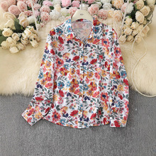 加工定制亚马逊外贸衬衣欧美风植物花卉长袖袖衬衫翻领休闲衬衫潮