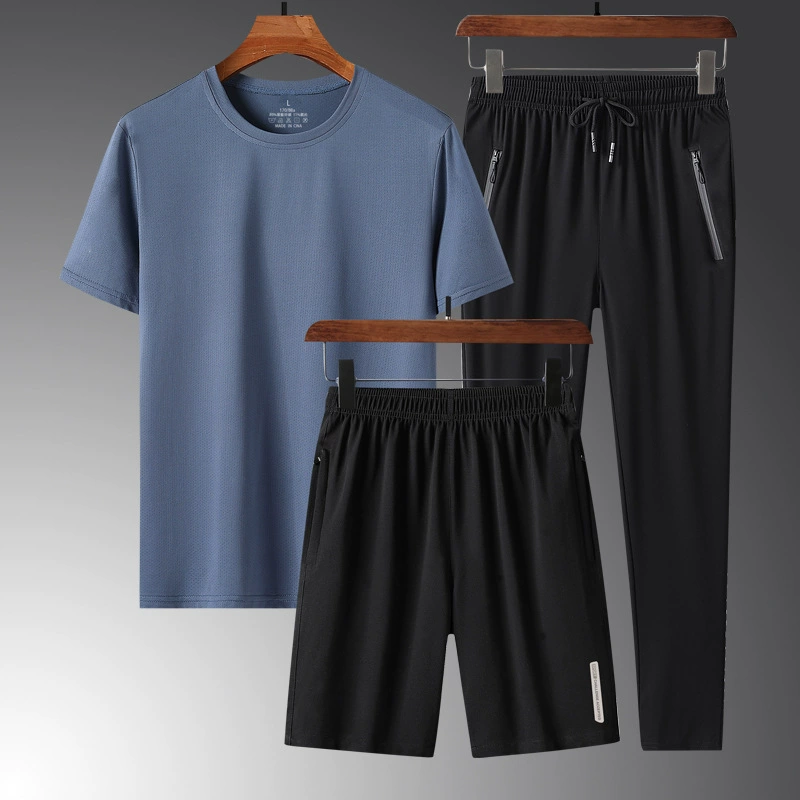 Футболка быстрого высыхания мужской ледяной шелк с короткими рукавами Летние виды спорта Фитнес дышащий охлаждающий свободный набор футболки