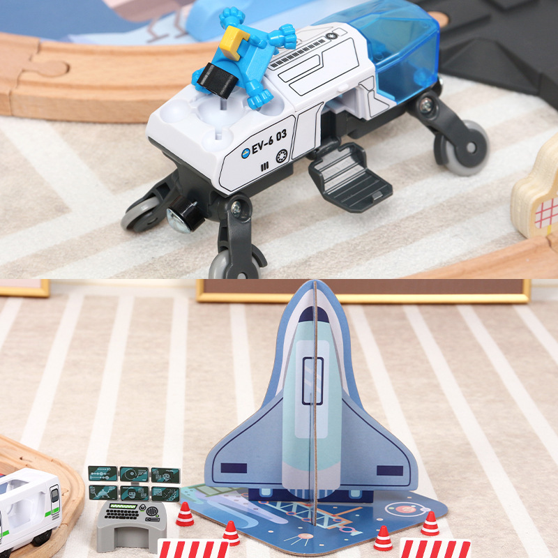 Popular DE LOS NIÑOS madera eléctrica pista tren espacio traje niños educación temprana educativos bloques ensamblados coche juguete