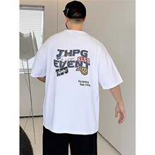 大码男装字母印花短袖t恤夏季新款胖子加肥加大宽松圆领半袖体恤