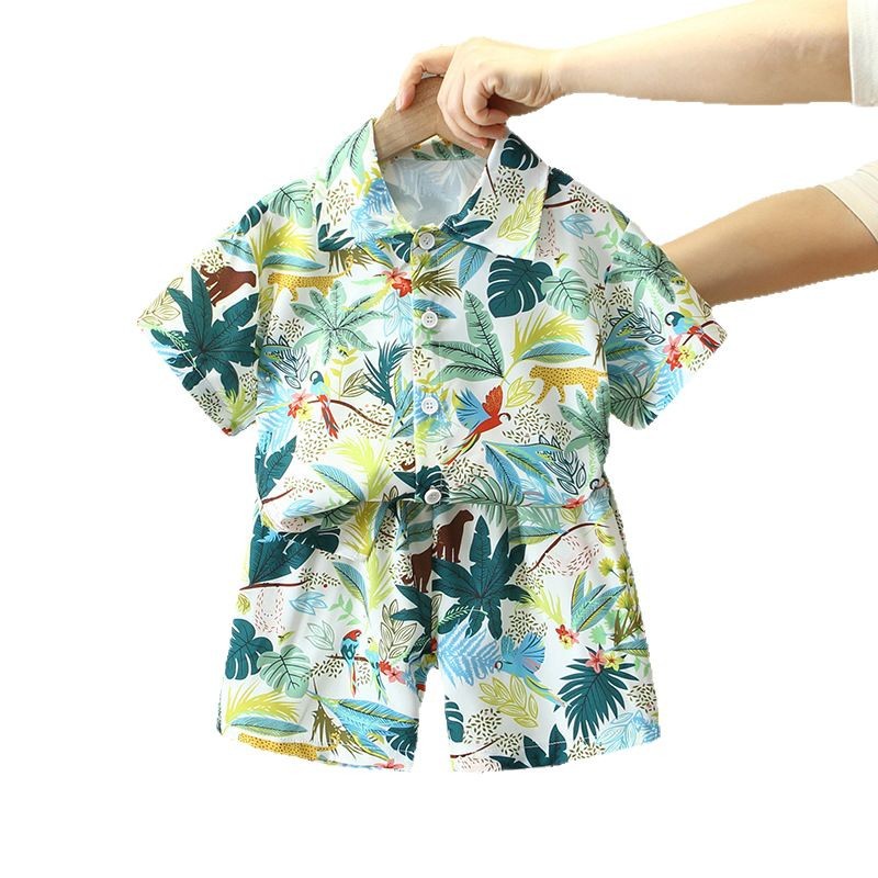 8091 traje de manga corta para niño 2025 nueva camisa de verano moda occidental hermosa ropa para niños de vacaciones en la playa