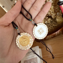 吉言描金锁项链女足银9999黄财神平安喜乐挂绳描金圆牌挂牌吊坠