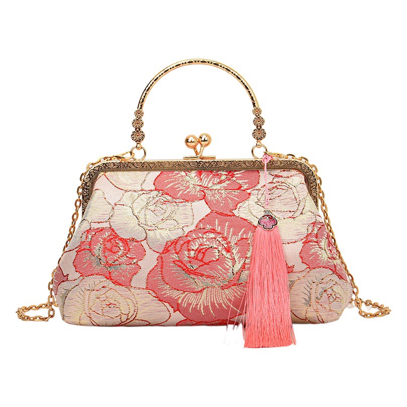 Nuevo estilo chino bolsa de cadena de moda nacional 2023 nuevo bolso estilo étnico flor bolso de hombro borla bolsa de mensajero de las mujeres