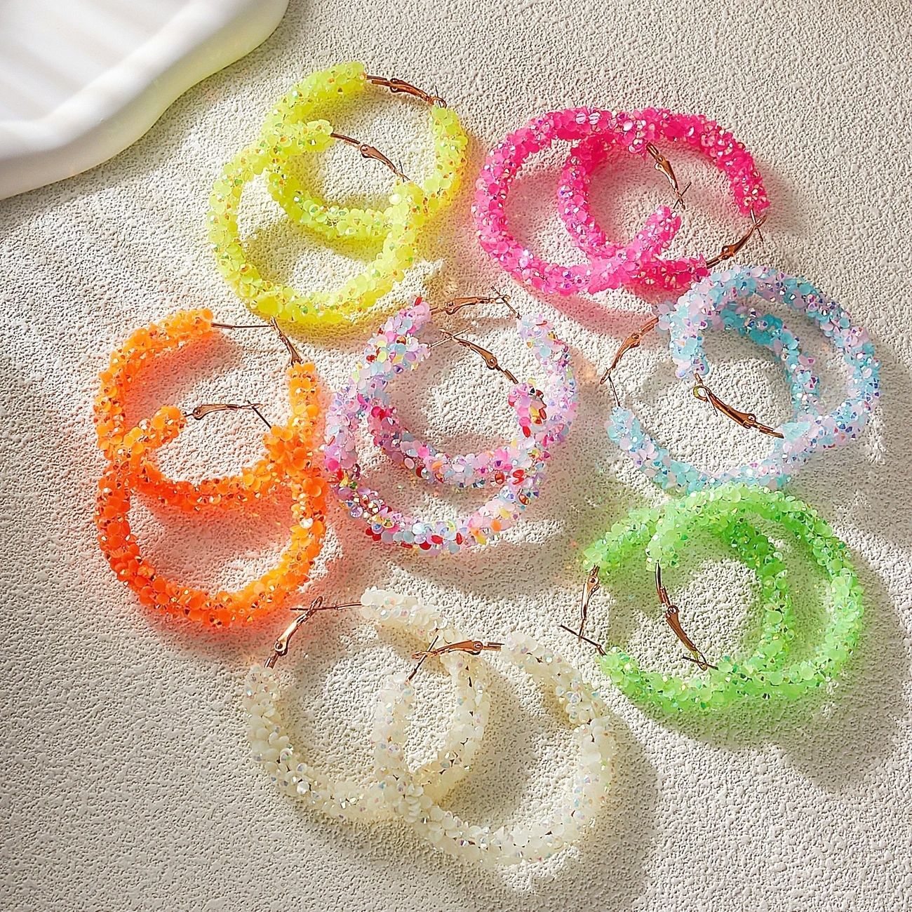 欧美跨境仙女风彩色亮片耳圈春夏风耳环高颜值百搭耳饰跨境亚马逊