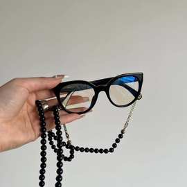 香家新款串珠链条眼镜3444网红同款猫眼框板材素颜光学镜可配度数