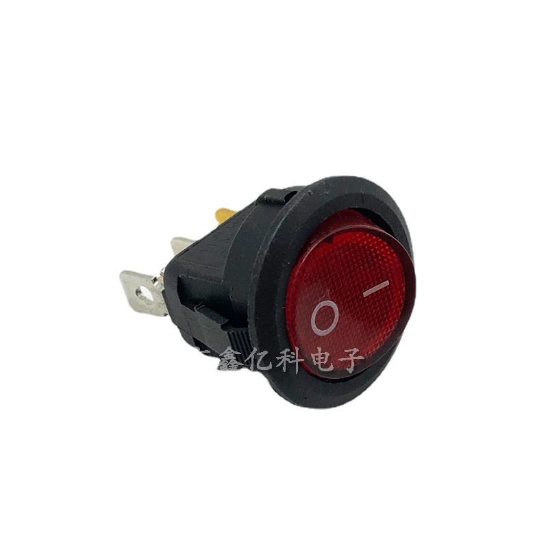 KCD1-204圆形船型开关 红灯三脚两档 3脚上圆下方开孔20 直径23MM