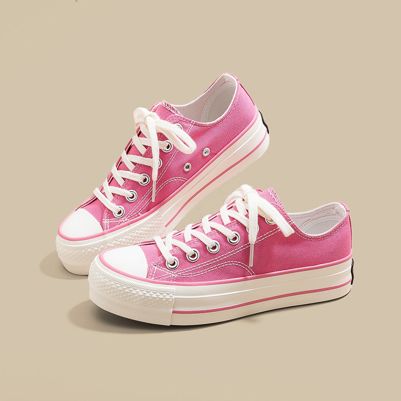 Japón Okazama Kuryu arroz grueso con suela elevada zapatos de lona rosa para niñas estudiantes coreanas con suela de goma vulcanizada.