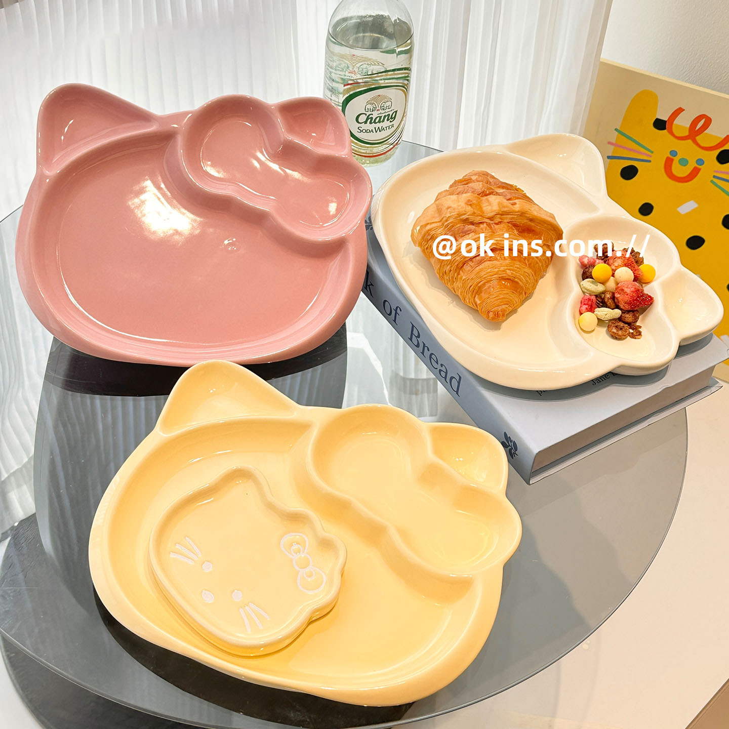 Creative Cartoon Kitty Ceramic Plate Household Divided Plate Dumpling Fruit Plate Kidsren's Tableware Breakfast Plate