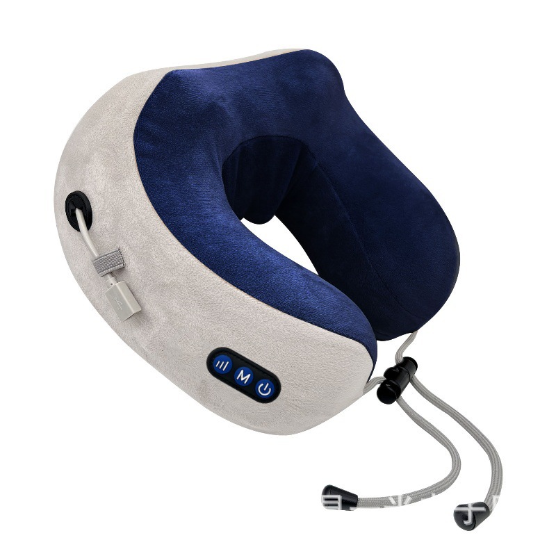 almohada eléctrica portátil de cuello en forma de U con almohada de memoria de algodón elástica, masaje relajante para la columna cervical en viaje de negocios