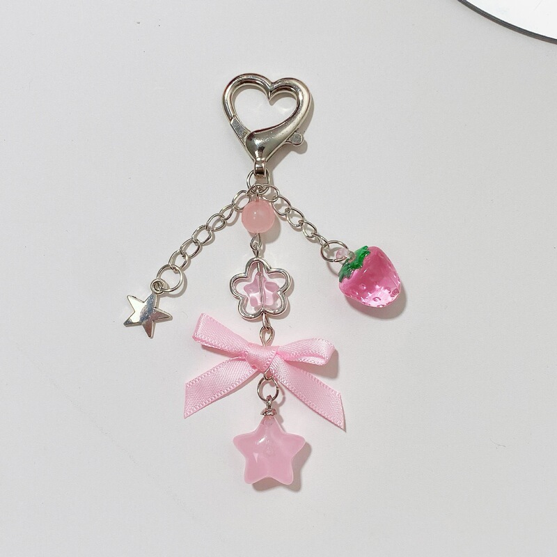 Cross-Border Flower and Star Beaded Phone Charm Y2K Hot Girl Bag Ccd Pendant Strawberry Bow Keychain